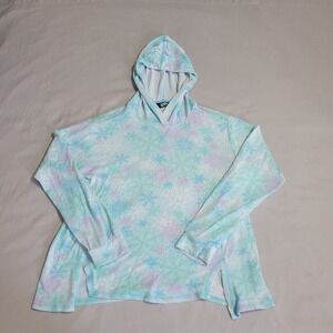 Lands' End Girls' Blue Snowflake Hooded Long Sleeve Shirt Size Large 10/12